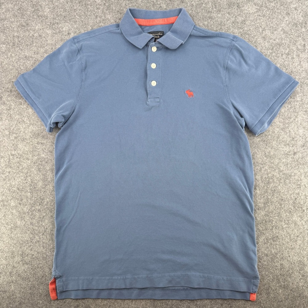 Y2K VTG Abercrombie & Fitch Polo Shirt Mens L Muscle Fit Blue Embroidered Logo